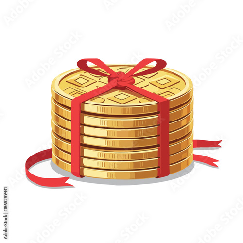 Ancient Chinese Gold Coins with Red Lucky Knot Vector