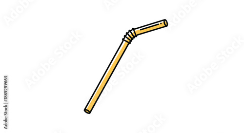 Simple yellow plastic drinking straw with a flexible bendy section is isolated on a clean white background.