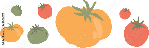 Art & Illustration Fresh red, yellow, and green tomatoes, vector illustration, healthy food, organic vegetables, for banners and web design