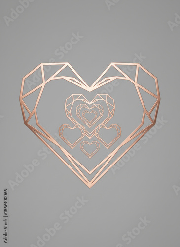 Geometric Copper Heart Sculpture With Concentric Hearts In Modern Home Decor Display Artwork