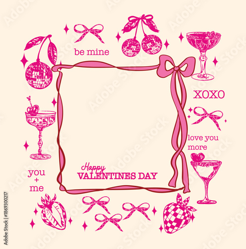 Pink Valentine Coquette Border Disco Party Frame