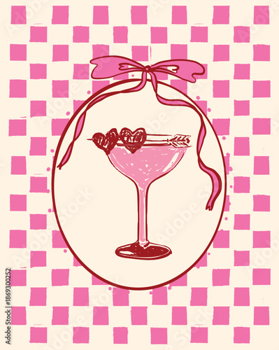 Coquette Valentine Cocktail Poster with Pink Drinks