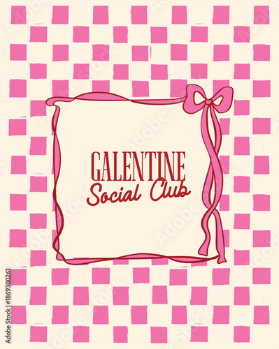 Galentine Social Club Pink Checkered Design