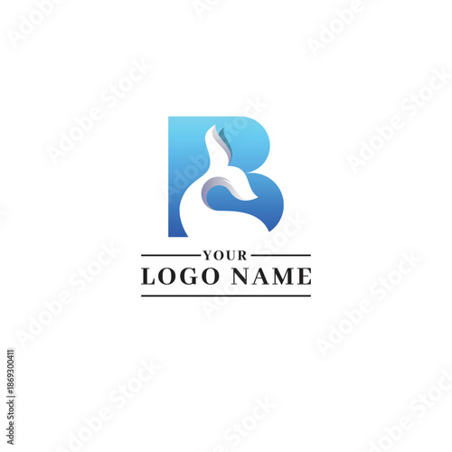 Modern Letter B Logo with Blue Whale Tail and Ocean Wave Vector Symbol Design