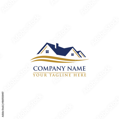 Modern Real Estate Logo with Abstract House Roof and Elegant Wave Design
