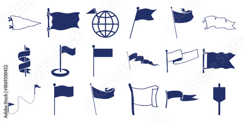 Collection of navy blue and outline flag white banner pennant
