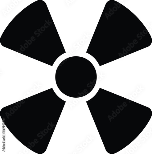 Simple black fan icon with four rotating blades symbolizing airflow and ventilation