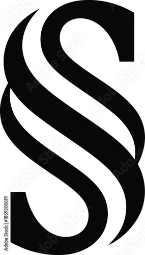 A bold black abstract letter S logo design or section symbol representing law and business