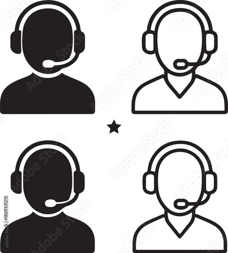 Isolated online support agent silhouette icon, customer support service concept, online customer help agent illustration, minimal service support branding, business support vector icon