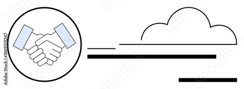 Business partnerships, cloud technology, collaboration, teamwork, innovation, communication. Image showing shaking hands and a cloud icon. Business partnerships and cloud technology concept