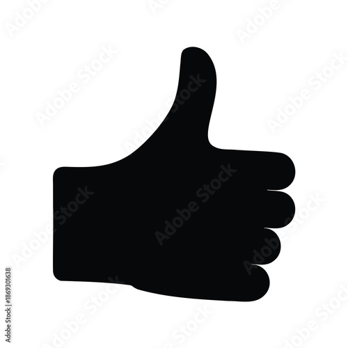 Silhouette of hand with thumb up signaling approval and agreement on white