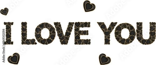Romantic I Love You message with gold hearts on white background