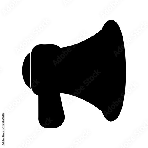 Black silhouette of a megaphone or bullhorn on a white background