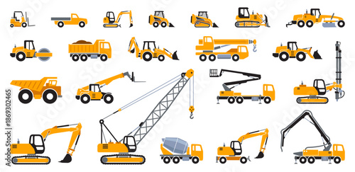 simple large yellow construction vehicle symbol simplified side view vector set on transparent background
