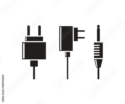 smartphone charger and audio plug icons set illustration vector