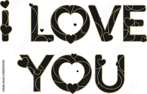 Romantic i love you heart design with elegant black and gold typography