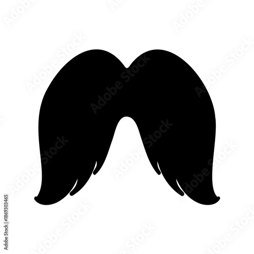 A classic handlebar mustache rendered in a bold silhouette and simple form