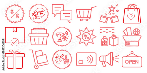 Red outline representing shopping and commerce white sale