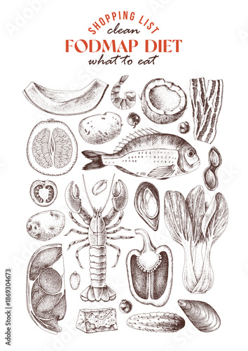 Low FODMAP diet ingredients vector