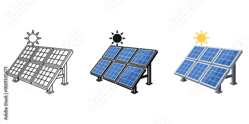 Three solar panel setups Vector