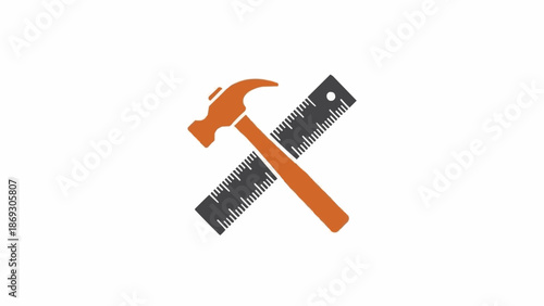 Orange hammer and steel ruler crossed.