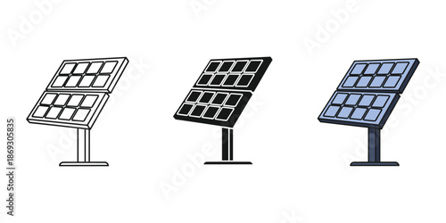 Three solar panels in different stages of sunlight exposure Vector