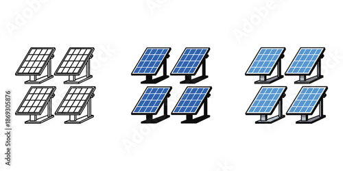 Array of solar panels in rows Vector