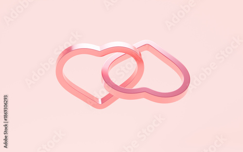 Metal rings in the shape of heart, symbolizing love, marriage and happiness. Wedding theme. Valentine's Day theme. 3d rendering.