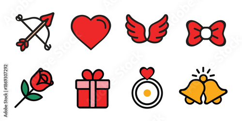 Love and Valentine Symbol Vector Icon Set