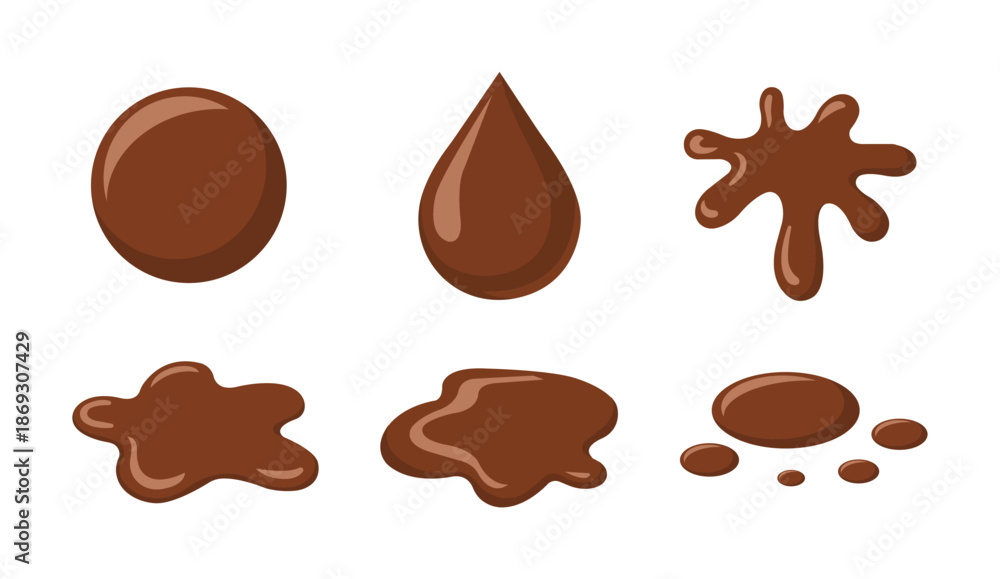 Fototapeta premium Chocolate Splash and Drop Vector Icon Set