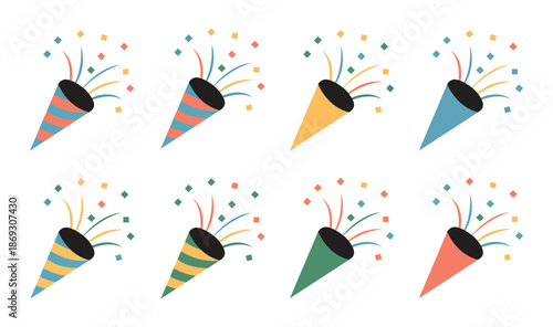 Party Popper Celebration Vector Icon Set