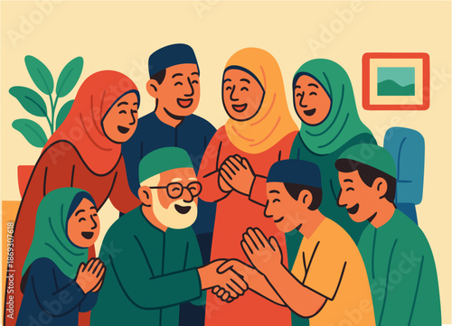 Muslim Family Gathering and Forgiveness Tradition during Eid Celebration