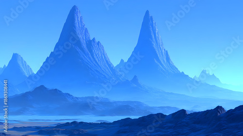 landscape with smooth curved peaks, unreal lighting, soft fog, and minimalist surreal aesthetic