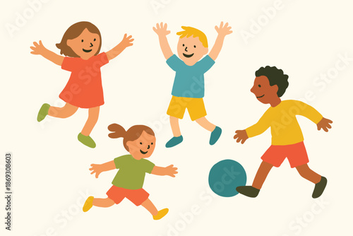Minimal organic vector of children playing, loose body shapes, sketchy 