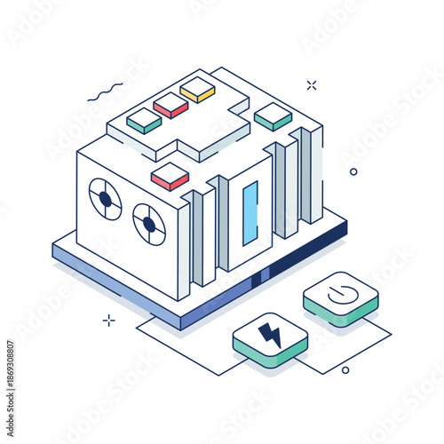A well designed isometric illustration of energy storage, power battery