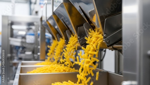 Wallpaper Mural Pasta production line filling machine with yellow fusilli Torontodigital.ca