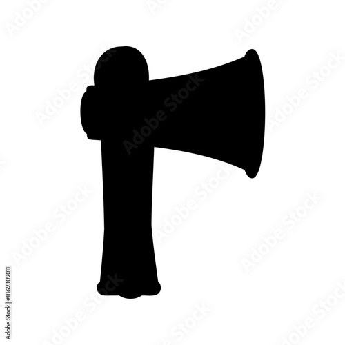 Stylized black silhouette of an axe with a round head and handle