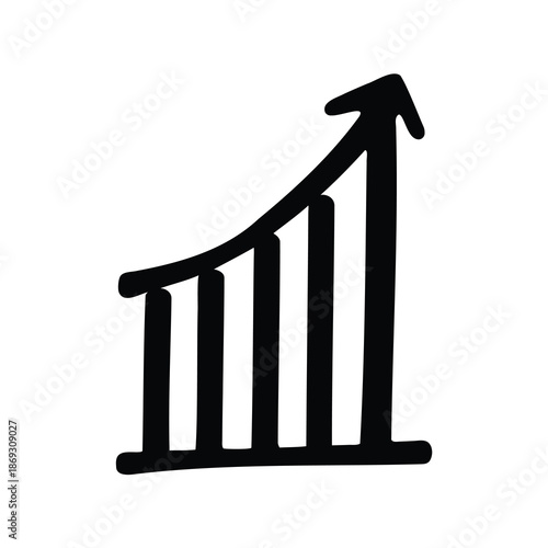 Simple hand drawn bar graph trending upwards with an arrow in black