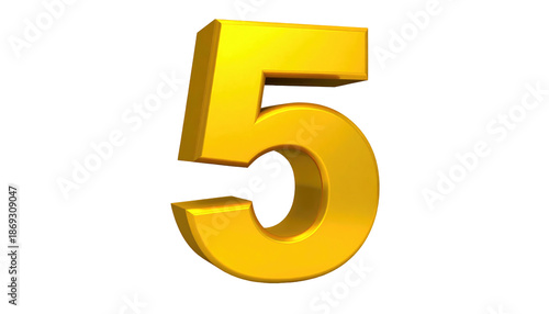 A 3D rendered, golden number 5 floats against a stark, black background. It is a glossy object with subtle shadow and texture