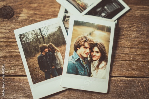 Memories Captured in Vintage Polaroids of a Teenage Couple on Adventures, Showing Joy and Connection in Warm Tones