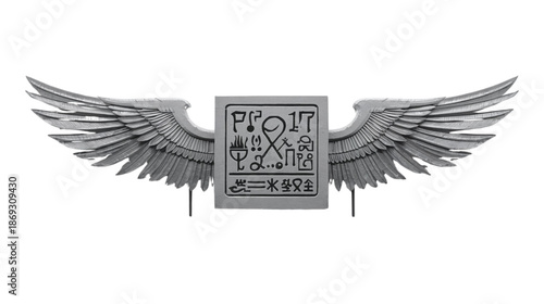 Symmetrical Winged Stone Tablet Adorned with Intricate Symbolic Inscriptions