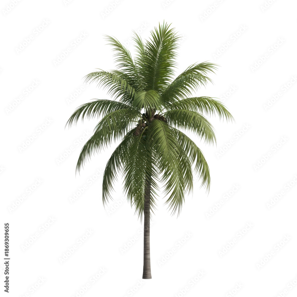 Obraz premium Isolated tropical palm tree with lush green leaves