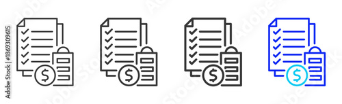 transaction audit icon set collection creative outline style for electronic data interchange with multiple thickness variations suitable for business system workflow integration