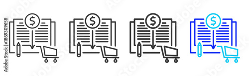 trade record icon set collection creative outline style for electronic data interchange with multiple thickness variations suitable for business system workflow integration