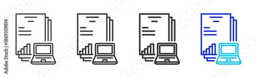 document analytics icon set collection creative outline style for electronic data interchange with multiple thickness variations suitable for business system workflow integration