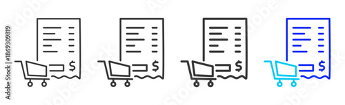invoice cart icon set collection creative outline style for electronic data interchange with multiple thickness variations suitable for business system workflow integration