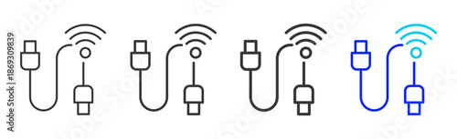 data channel icon set collection creative outline style for electronic data interchange with multiple thickness variations suitable for business system workflow integration