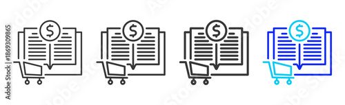 ledger cart icon set collection creative outline style for electronic data interchange with multiple thickness variations suitable for business system workflow integration