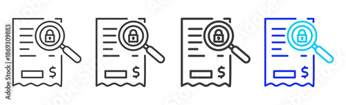 invoice security icon set collection creative outline style for electronic data interchange with multiple thickness variations suitable for business system workflow integration