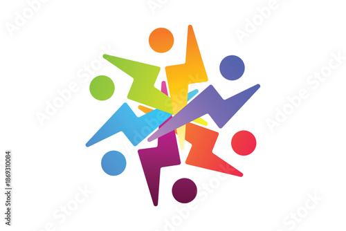 Vibrant Group of Abstract Lightning People Figures, Power Icon or leadership